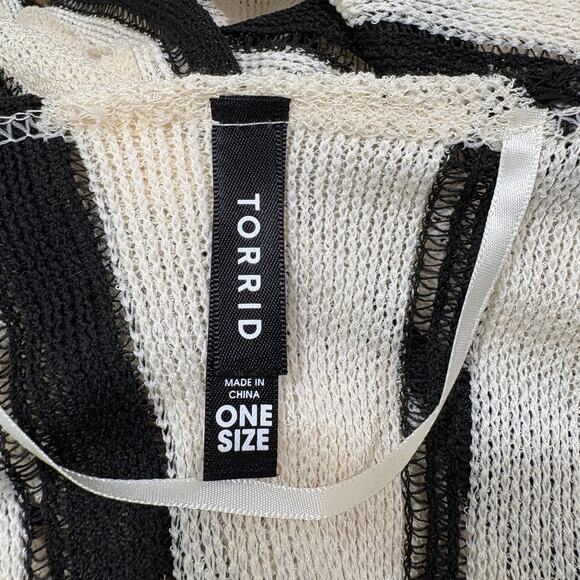 Torrid One Size Ruana Cardigan Sweater Ivory & Black Stripe Kimono Poncho Boho - Picture 4 of 12